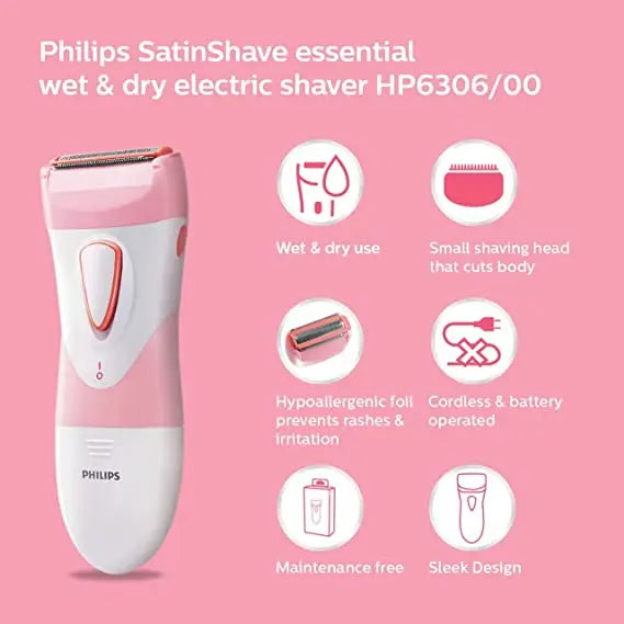 Philips HP6306/00 SatinShave Essential Women's Wet & Dry Electric Shaver For Legs, Cordless