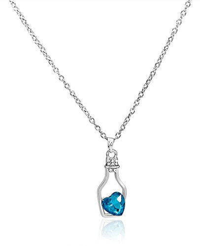 Giftipedia 925 Sterling Silver Necklace with Blue Crystal Heart Pendant, 45cm Chain