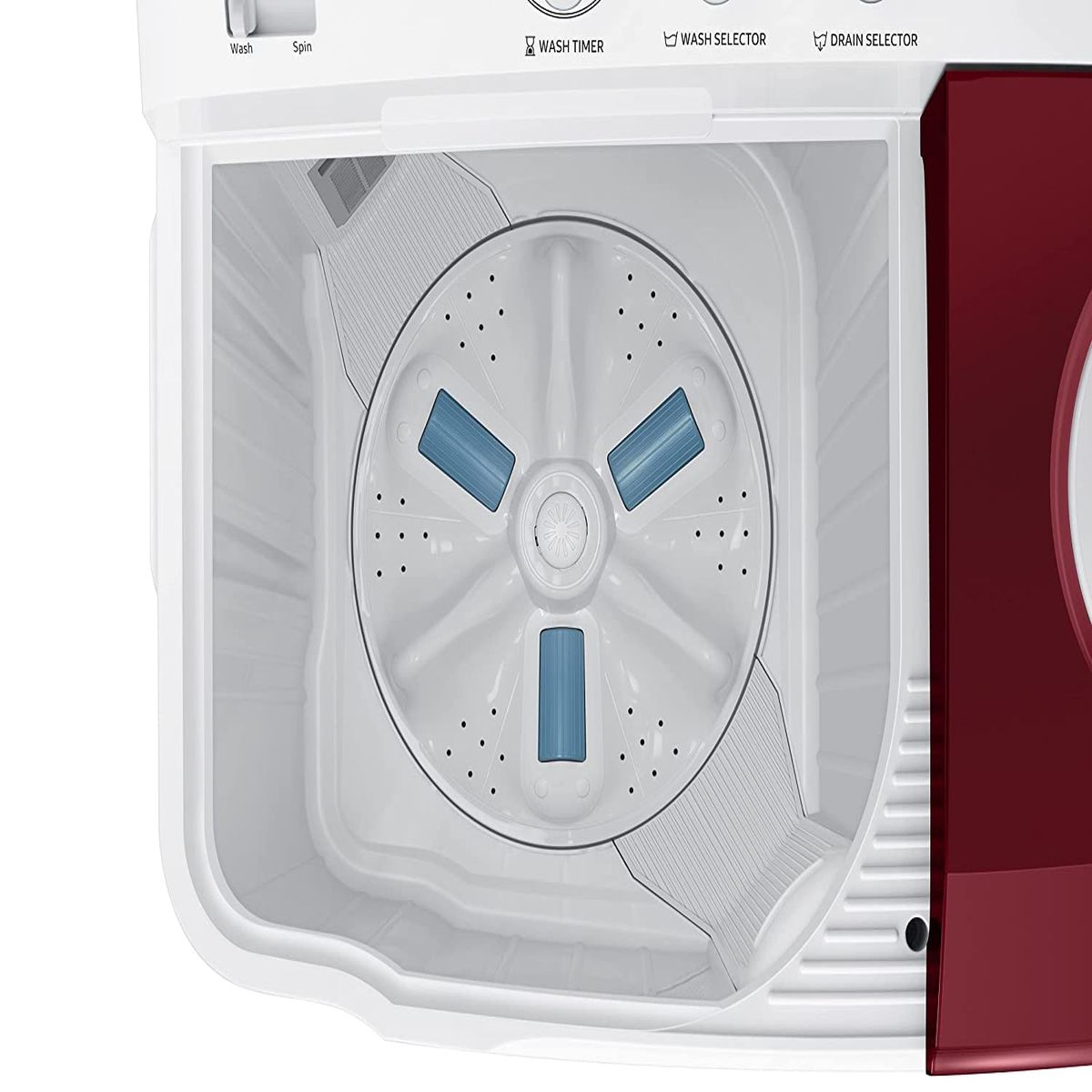 Samsung 8.0 Kg Semi-Automatic 5 Star Top Loading Washing Machine (WT80R4000RG/TL, Light Grey, Wine Red Lid (Opaque), Hexa Storm Pulsator)