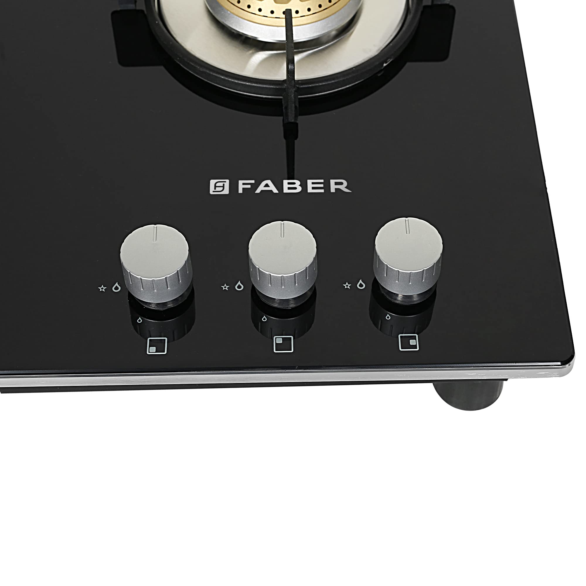 Faber 3 Burner Hobtop, High Performance SABAF Brass Burner, 65 cm (HOB Orion 653 HD BB SQ EBK) Auto Ignition, Black