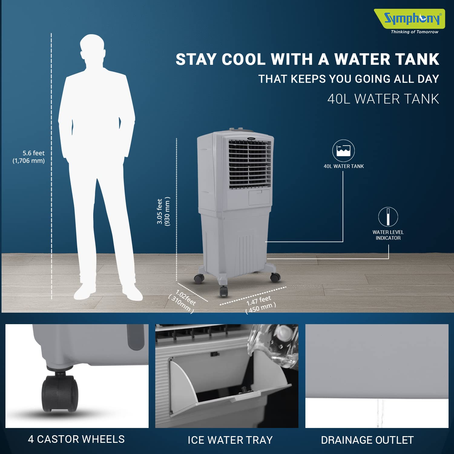 Symphony HiFlo 40 Personal Air Cooler Light Grey