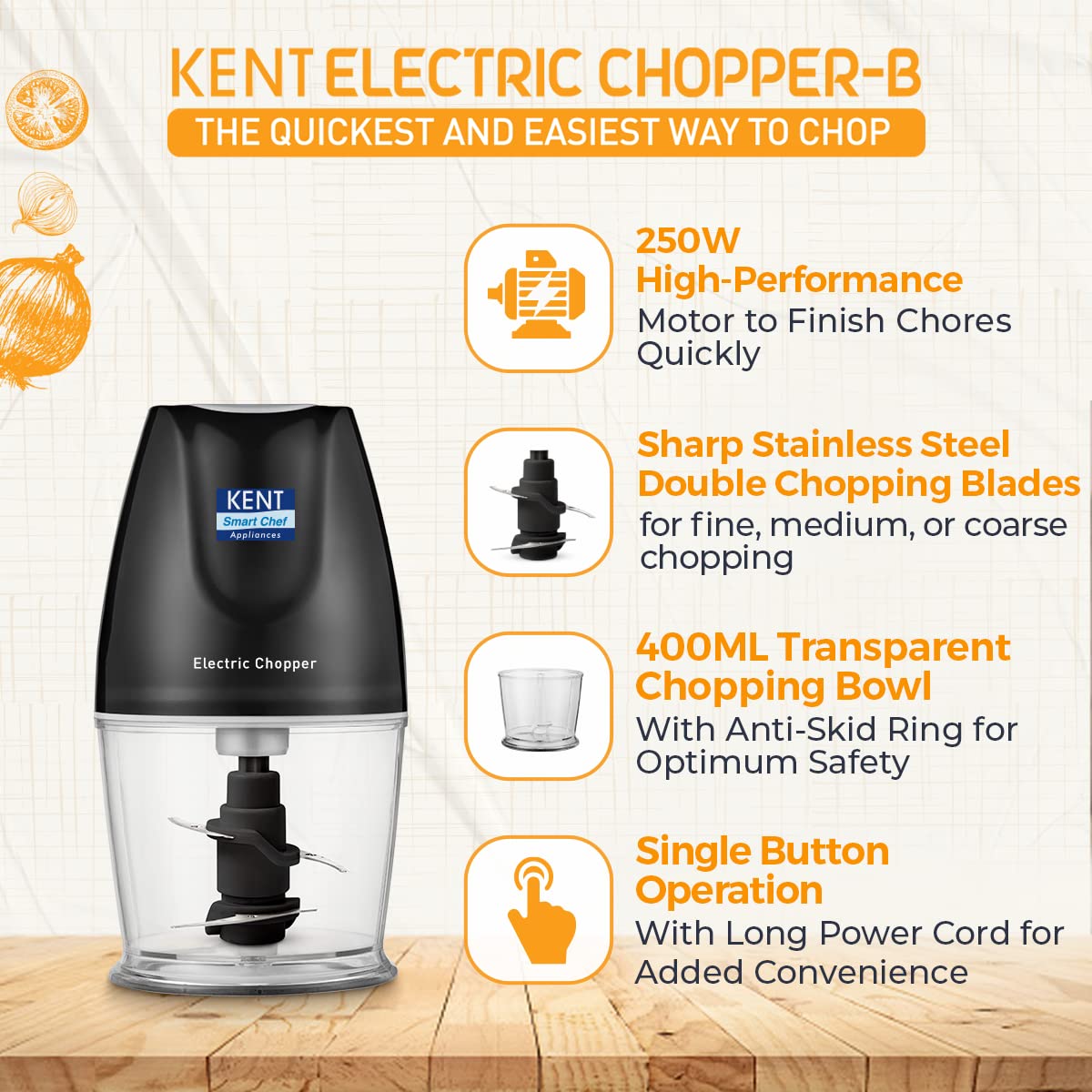 KENT Electric Chopper-B for Kitchen 250 Watt