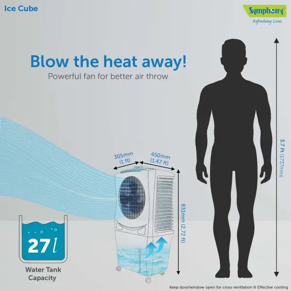 Symphony Ice Cube 27 Personal Room Air Cooler 27-litres with Powerful Fan, 3-Side Honeycomb Pads, Multistage Air Purification & Low Power Consumption (White)
