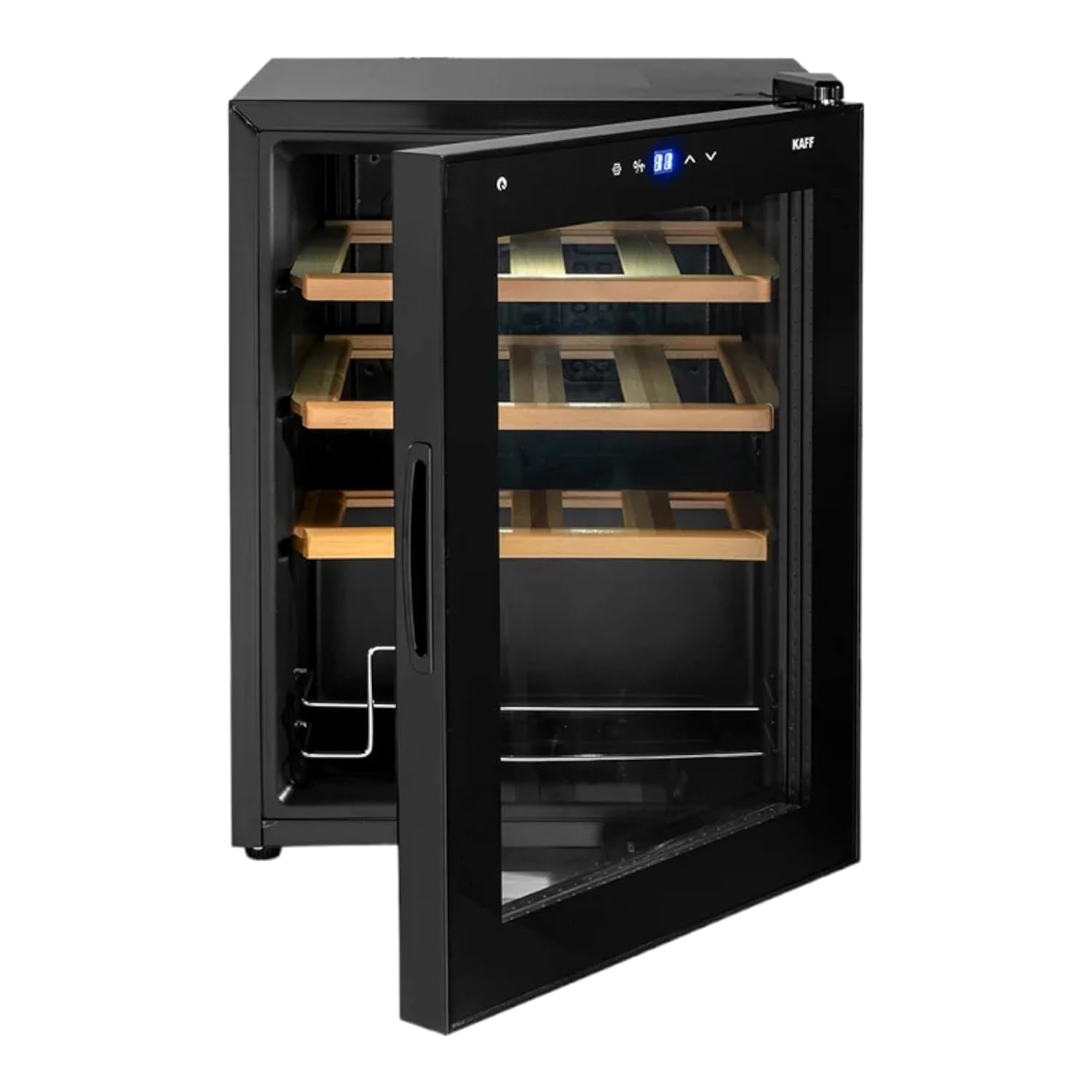 KAFF WC 48 TH BW | Capacity – 16 Bottles | Touch Control with LED Display | Auto Defrost | Memory Function | Child Lock | Black Glass Door | Wine Cooler