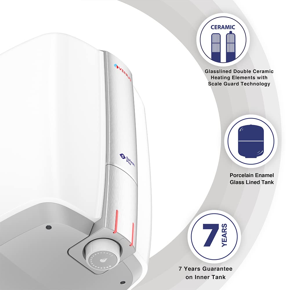 Venus Splash Pro Storage Water Heater (15 litre, White/Graphite Silver)