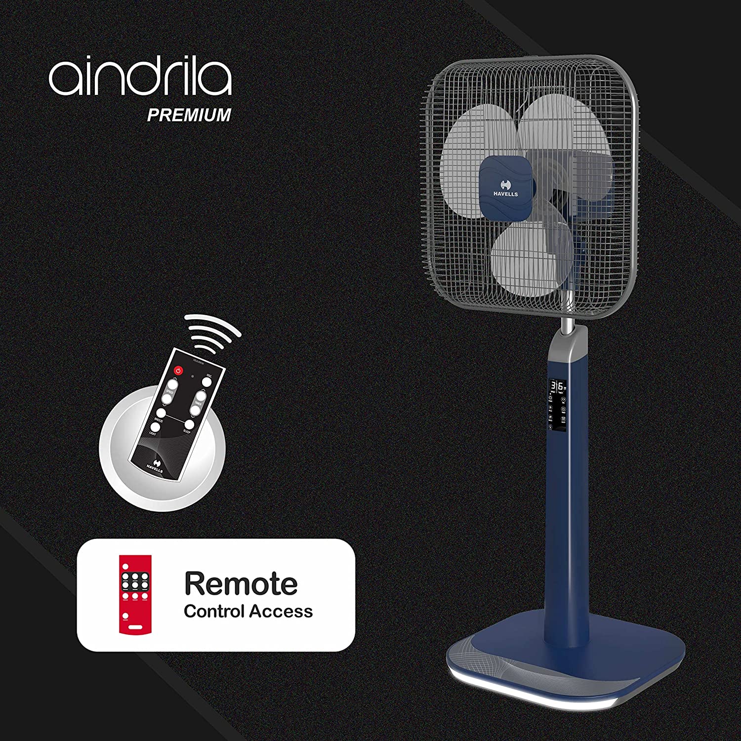 Havells Aindrila Premium 400mm Pedestal Fan (Dark Blue Gray)