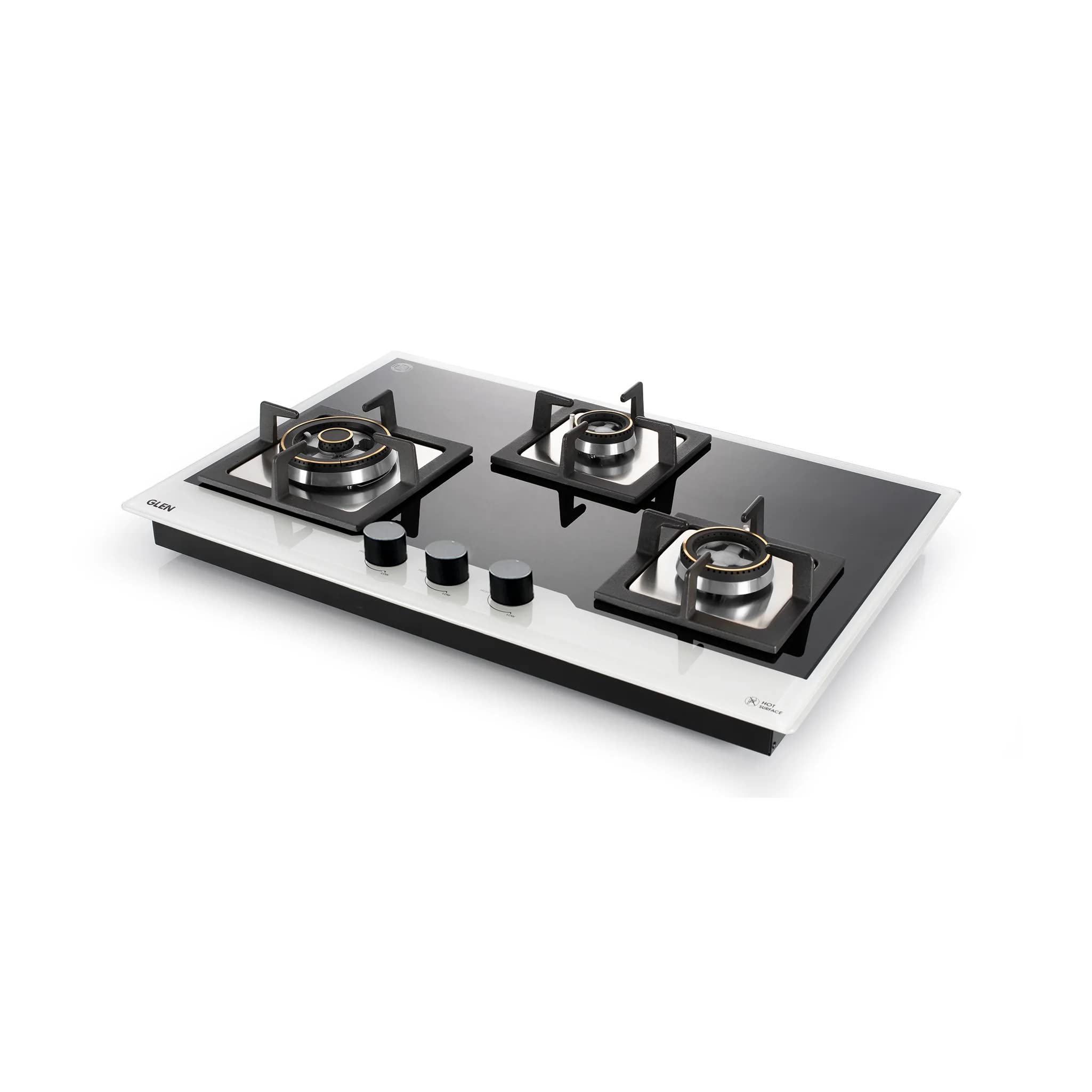 Glen 3 Burner Built In Glass Hob|Auto Ignition|8 Mm Thick Toughened Glass|Double Ring Forged Brass Burners|European Gas Valves|Warranty 2 Years Standard & 5 Years Glass|1073 Xl Ht Db Bw - Bla