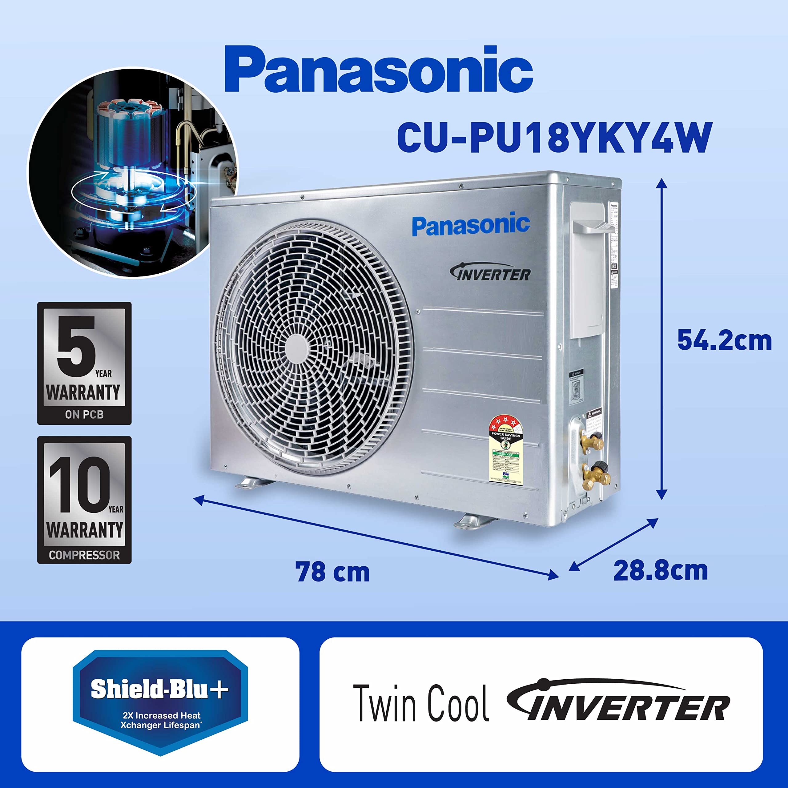 Panasonic 1.5 Ton 4 Star Wi-Fi Inverter Smart Split AC (Copper, 7 in 1 Convertible with additional AI Mode, 4 Way Swing, nanoe-G Air Purification Filter, CS/CU-PU18YKY4W,2023 Model, White)