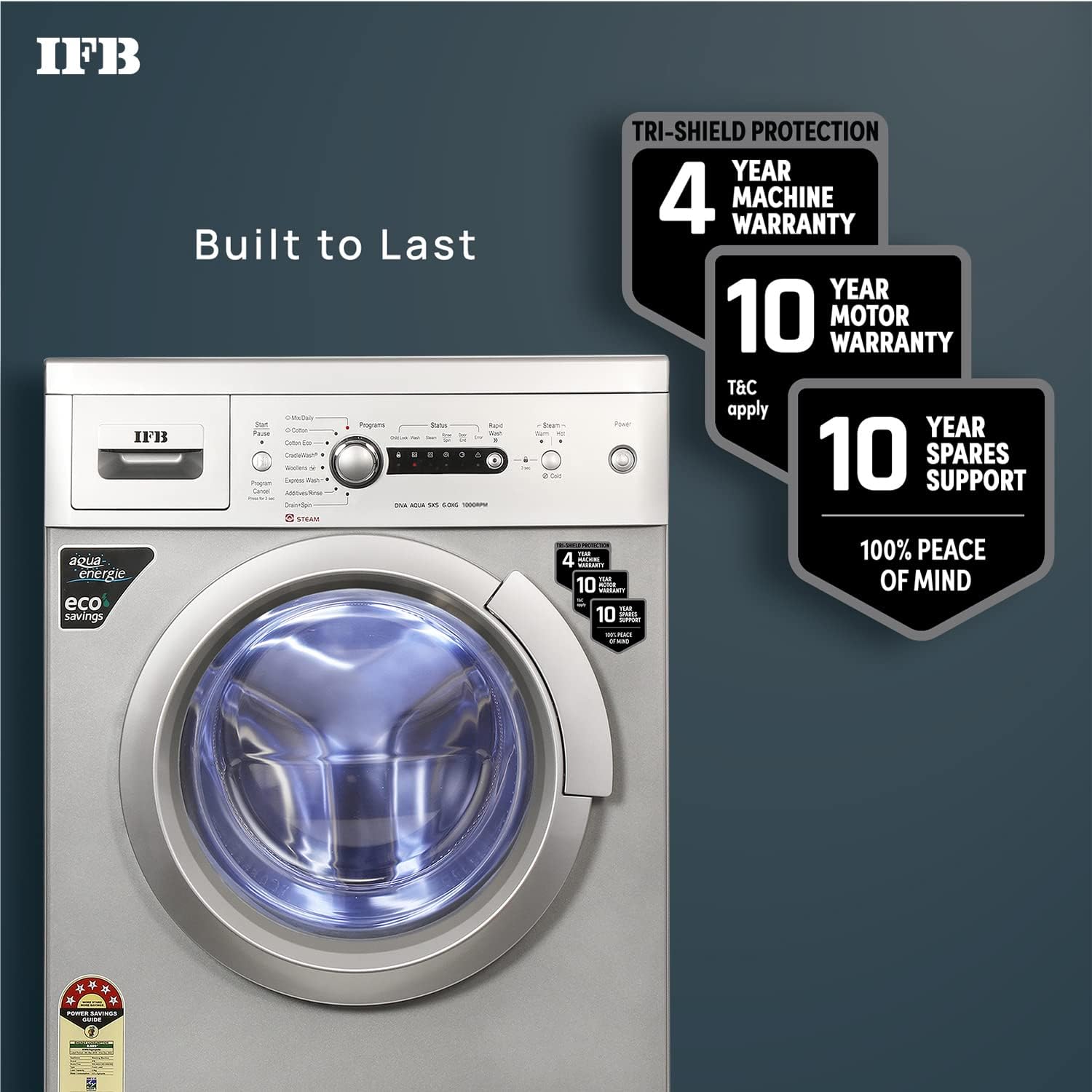 IFB 6 Kg 5 Star Front Load Washing Machine 2X Power Steam (DIVA AQUA SXS 6010, 2023 Model, Silver, In-built Heater, 4 years Comprehensive Warranty)