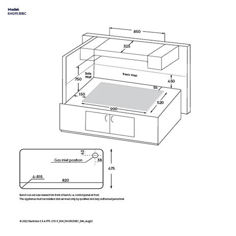Electrolux 90Cm Ultimate Taste 300 BuiltIn Gas Hob with 5 Cooking Zone EHG9530BC