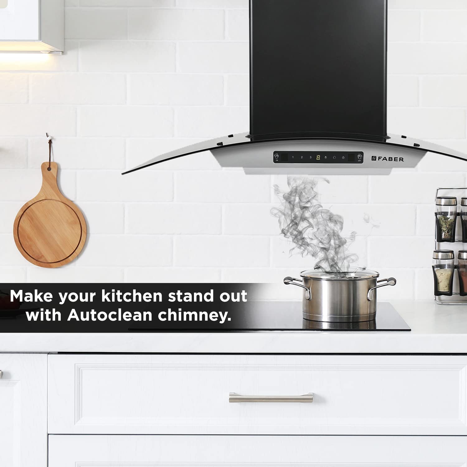 Faber 90 Cm 1200 M3/Hr, Autoclean Chimney, Filterless, 8Yr On Motor, 2Yr Comprehensive Warranty, Italian Design - Made In India (Hood Venice In HC SC FL LG 90, Touch & Gesture Control, Light
