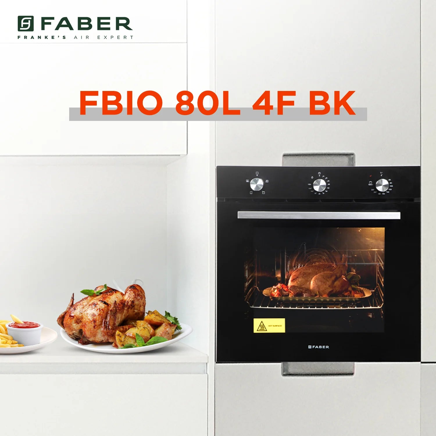 Faber 80L Built-In Black Finish Oven || Push/Pull Knob Control with Digital Display || 4 Cooking Functions with Grill Rack, Universal Pan|| FBIO 80L 4F BK with 1 Yr Comprehensive Warranty