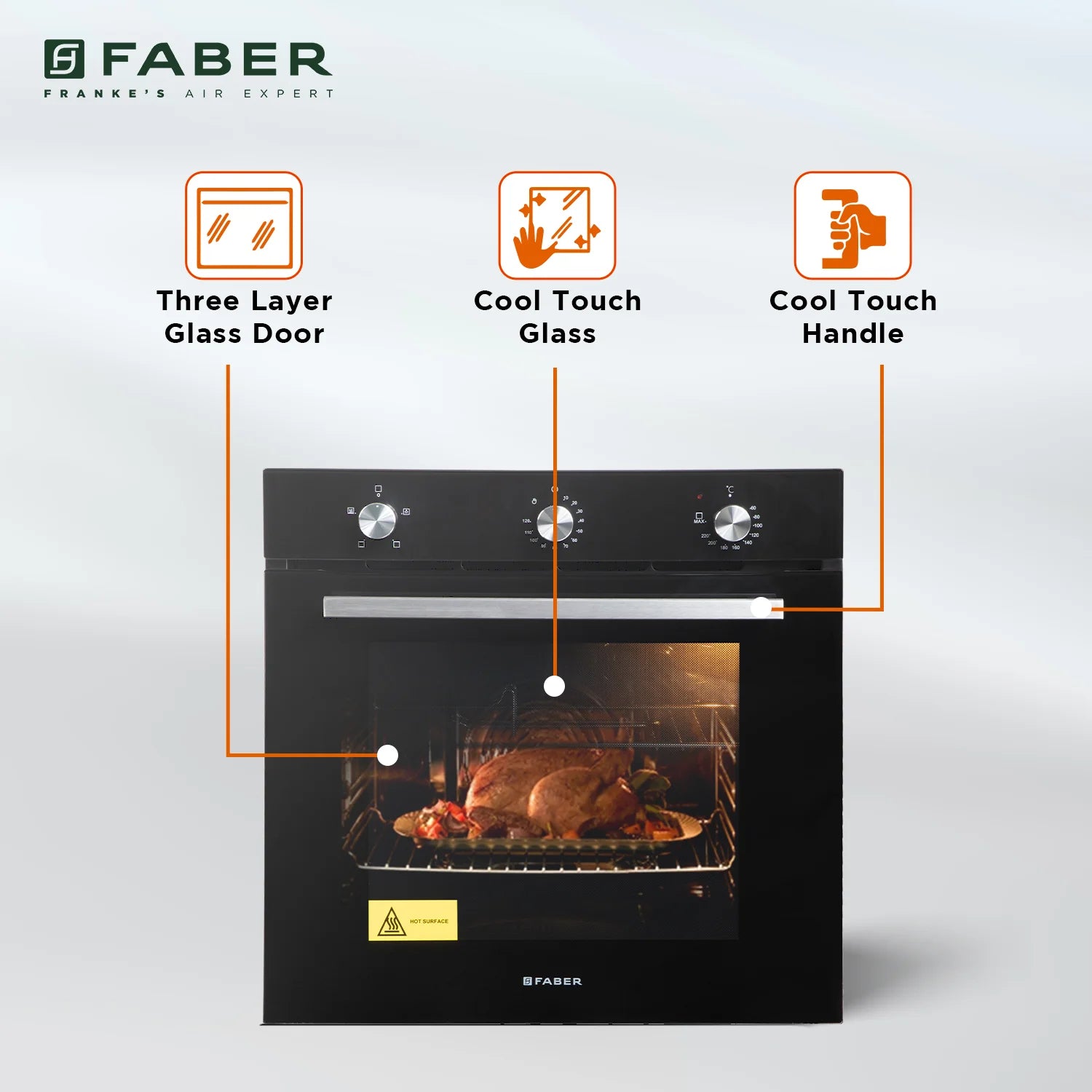 Faber 80L Built-In Black Finish Oven || Push/Pull Knob Control with Digital Display || 4 Cooking Functions with Grill Rack, Universal Pan|| FBIO 80L 4F BK with 1 Yr Comprehensive Warranty