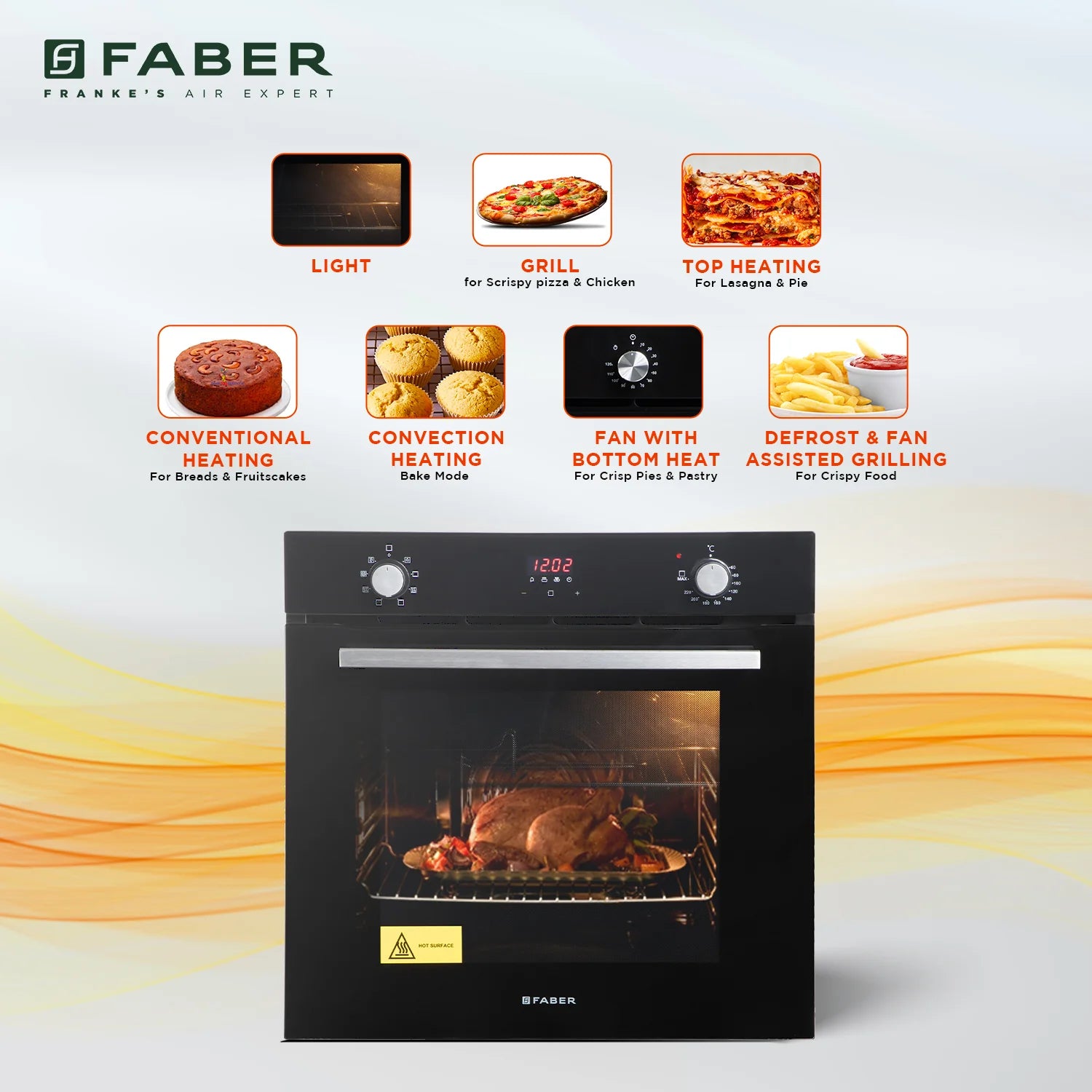 Faber FBIO 80L 8F Built-in Oven: 8 Functions, Light, Grill, Convection, Fan, Bottom Heat SS
