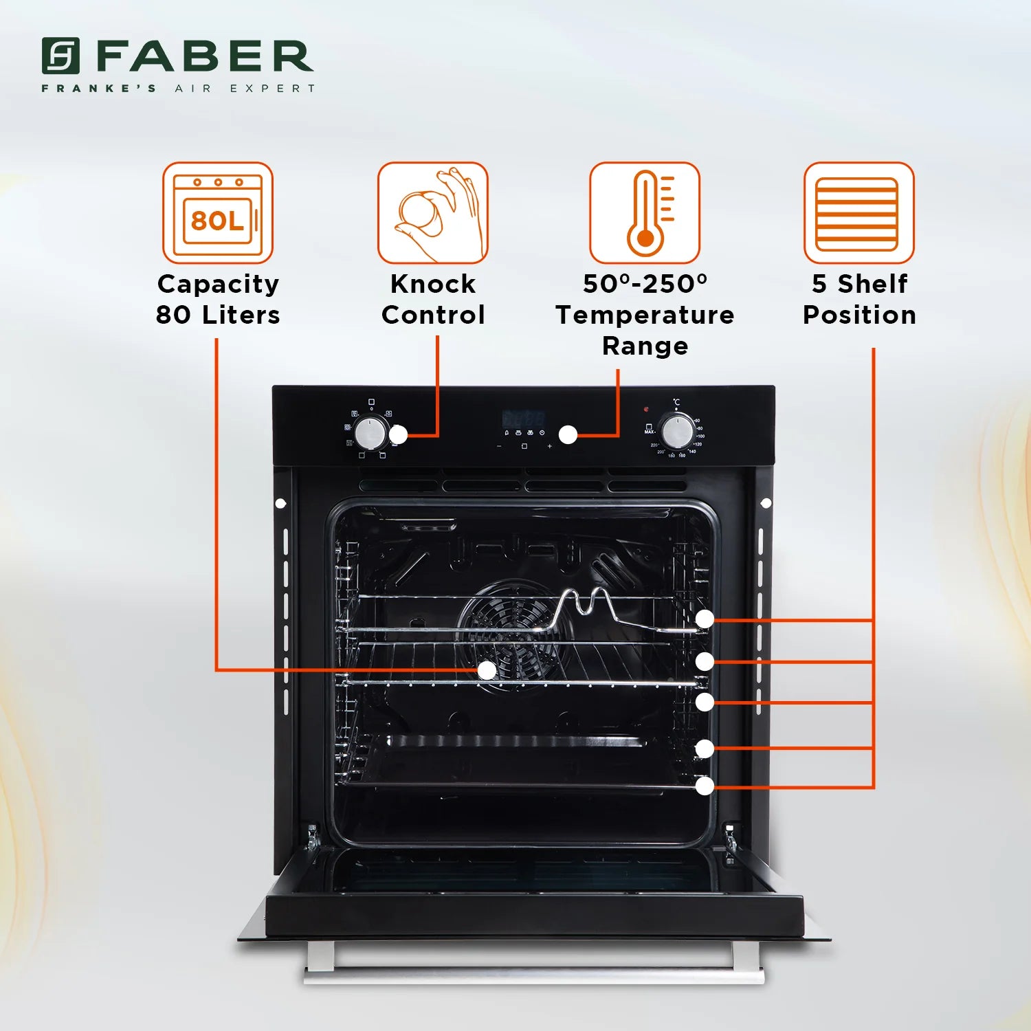 Faber FBIO 80L 8F Built-in Oven: 8 Functions, Light, Grill, Convection, Fan, Bottom Heat SS