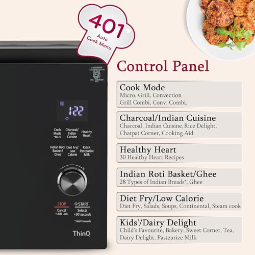 LG 32 L Scan to Cook Wi-Fi Enabled Charcoal Convection Healthy Microwave Oven (MJEN326PKW, Black, Heart Friendly Recipes & 360° Motorised Rotisserie)