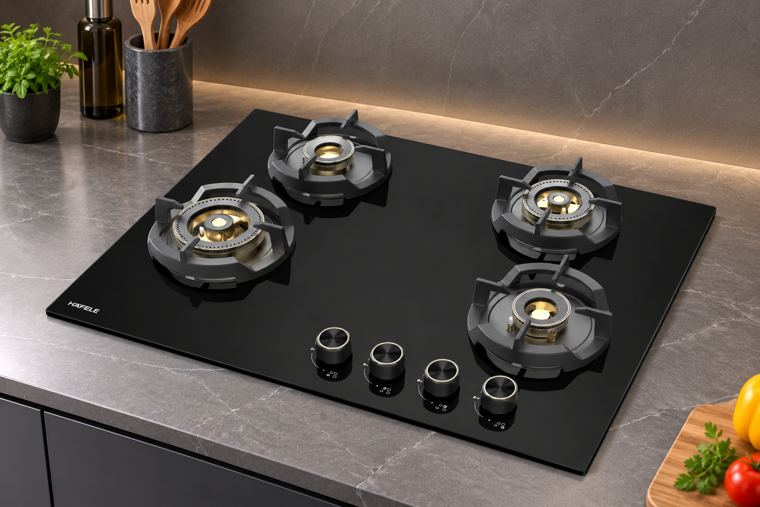 Hafele Augusta 470 70cm 4 Burner Built-in Gas Hob | Full Brass Burners