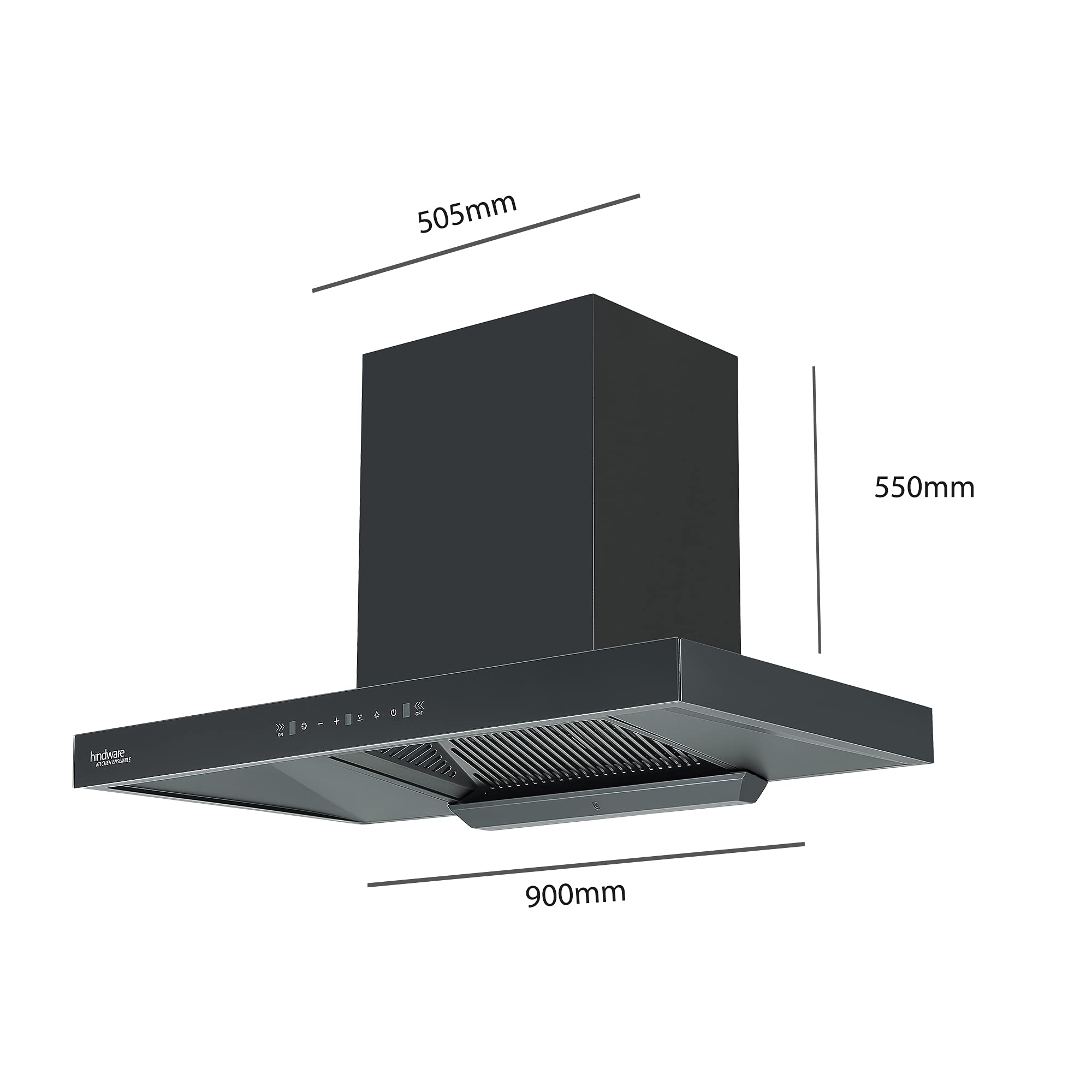Hindware Atlanta 90 cm 1350 m³/hr Filterless Auto-Clean Kitchen Chimney With MaxX Silence Technology, Motion Sensor (32% Less Noise, Touch Control, Black)