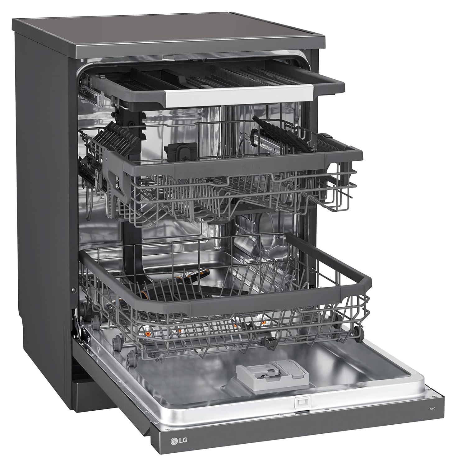 LG 15 Place Settings with TrueSteam Technology Freestanding Dishwasher (DFB435FM, Matte Black, Auto Open Door, QuadWash, EasyRack Plus-Easy to load all types of utensils, Direct Drive Motor & Wi-Fi)