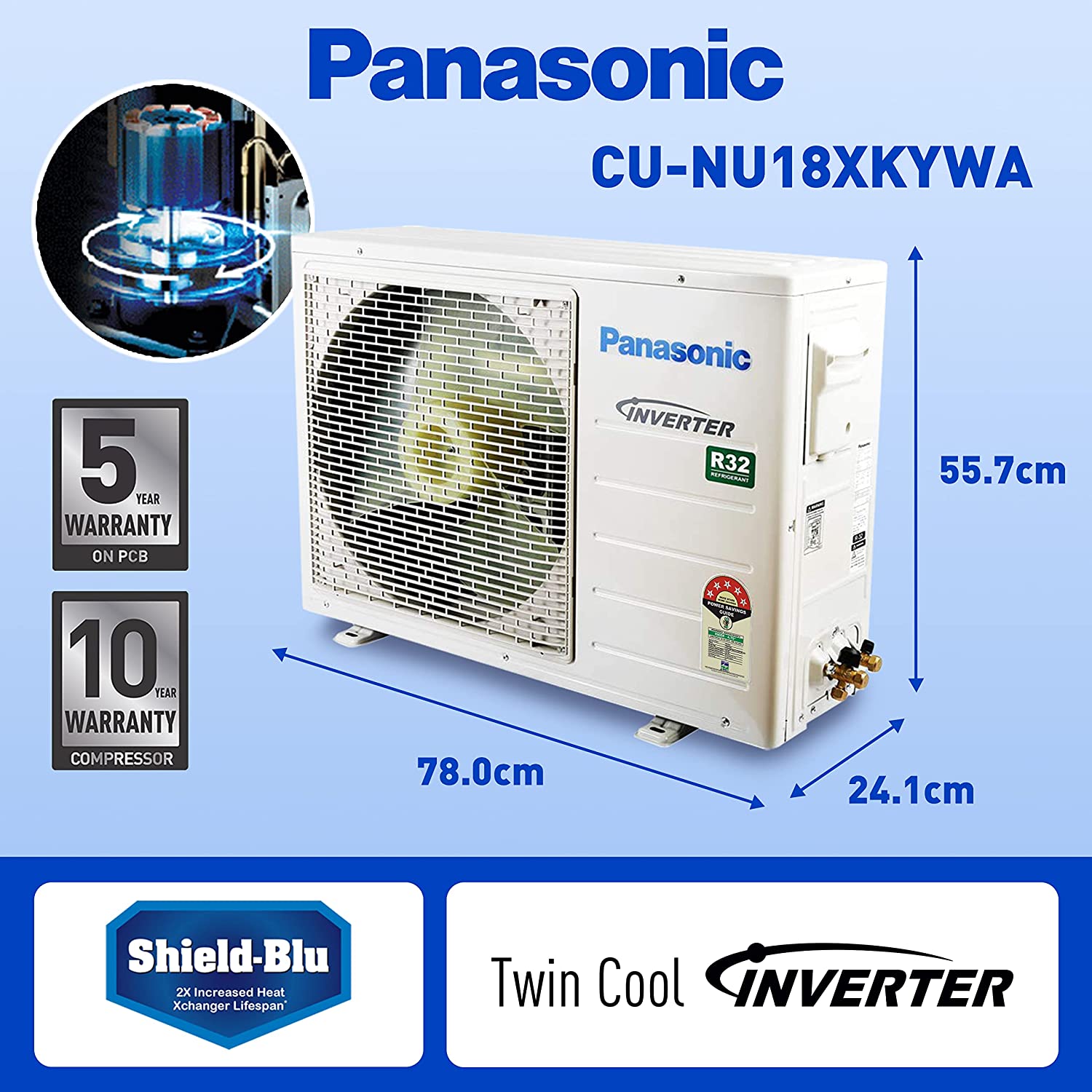 Panasonic 1.5 Ton 5 Star Split Air Conditioner White