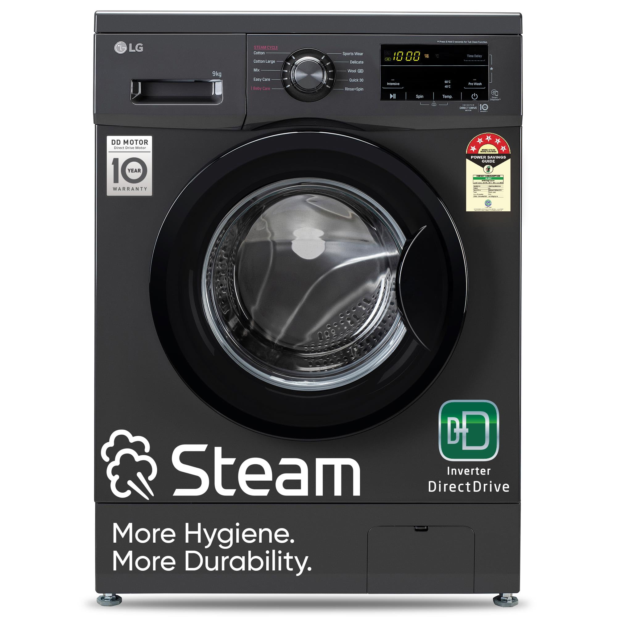 LG 9 Kg 5 Star Direct Drive Technology, Steam Wash, 6 Motion DD, Smart Diagnosis, Fully-Automatic Front Load Washing Machine (FHM1409BDM, Allergy Care, In-Built Heater, Touch Panel, Middle Bl