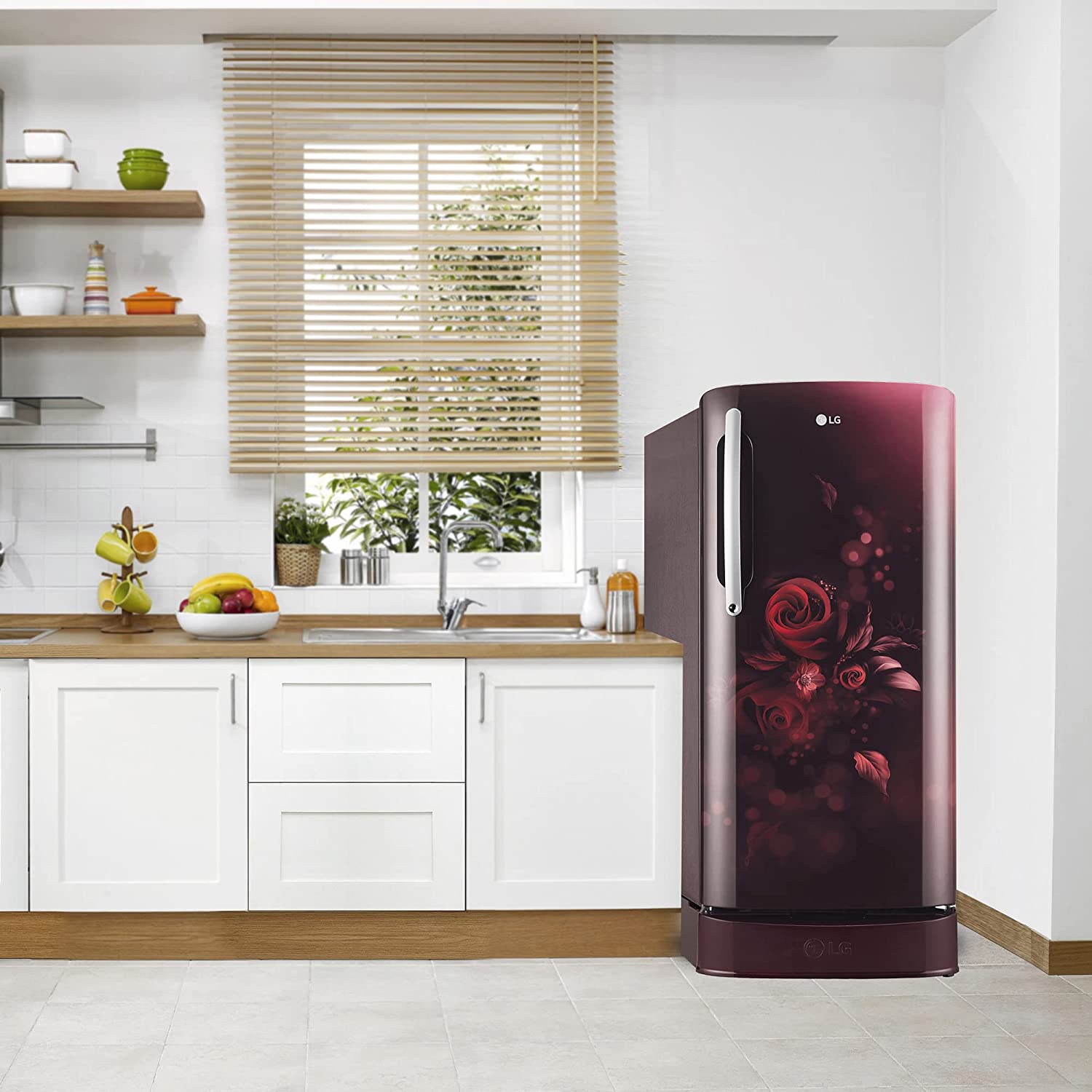LG 201 L 5 Star Inverter Direct-Cool Single Door Refrigerator (GL-D211HSEZ, Scarlet Euphoria, Base stand with drawer, Gross Volume- 204 L)