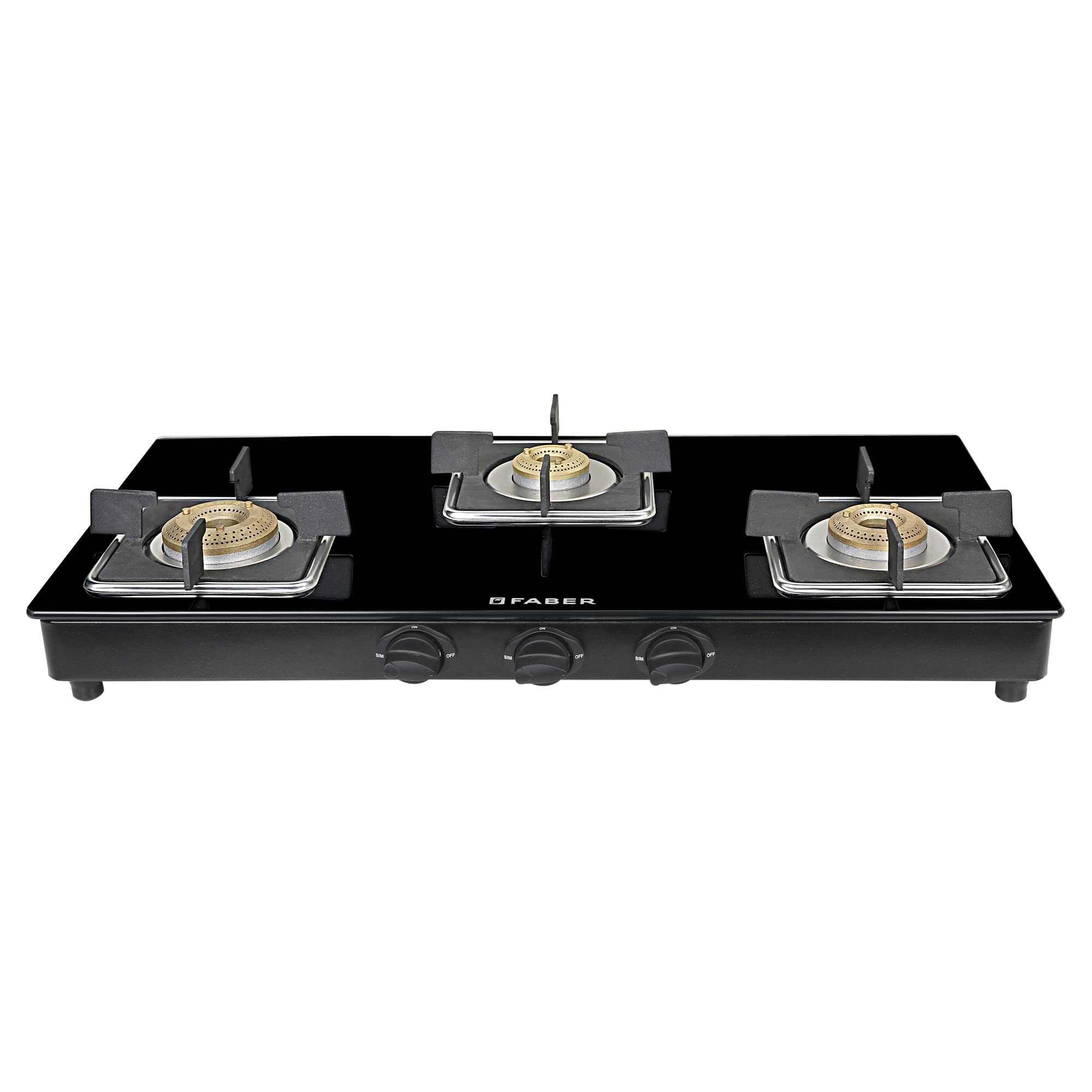 Faber Glass Top 3 Burner Gas Stove (Hob Cooktop Pearl 3BB BK) with Jumbo Burner, Diamond Coated Pan Support, Manual Ignition, Black