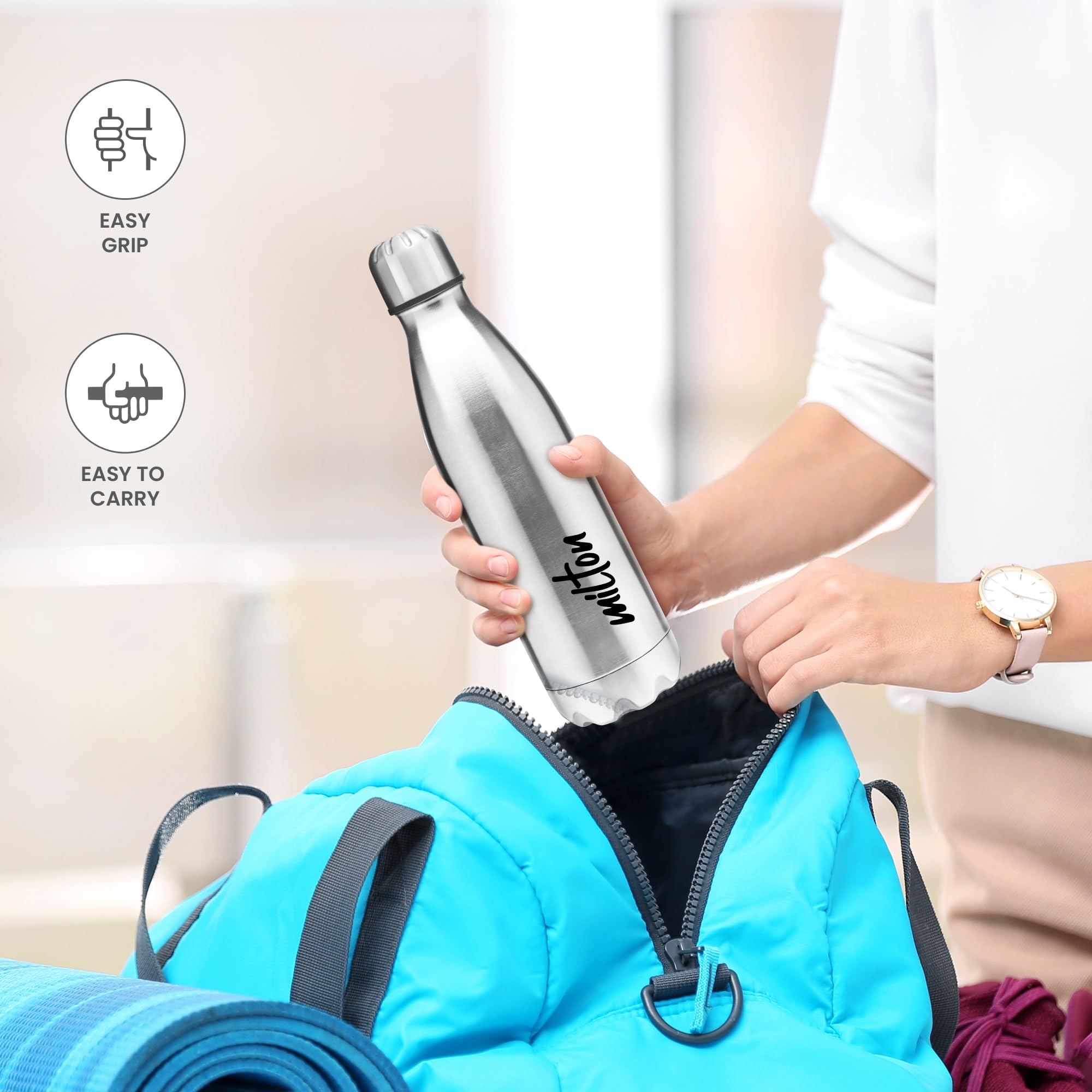 MILTON Shine 1000 Stainless Steel Water Bottle, 900 ml, Silver | Leak Proof | Office Bottle | Sports Bottle | Home | Kitchen | Hiking | Treking Bottle | Travel Bottle