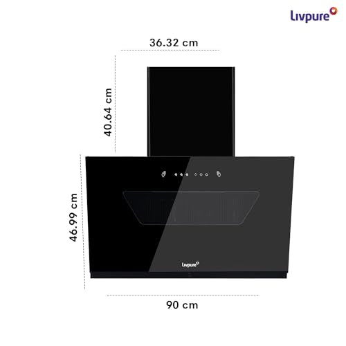 Livpure Emerald-Neo-90 1400 m3/hr Slant |Filterless Auto-Clean Kitchen Chimney with oil collector|10 Year Warranty On Motor (2 Year Comprehensive), (Touch And Gesture Control, Black)