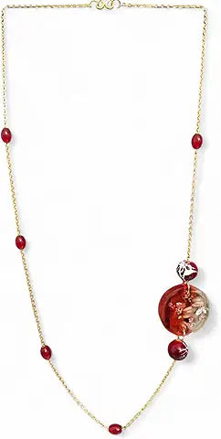 Giftipedia Elegant Floral Necklace with White and Beige Resin Flowers, Rhinestone Accents, 18cm Length