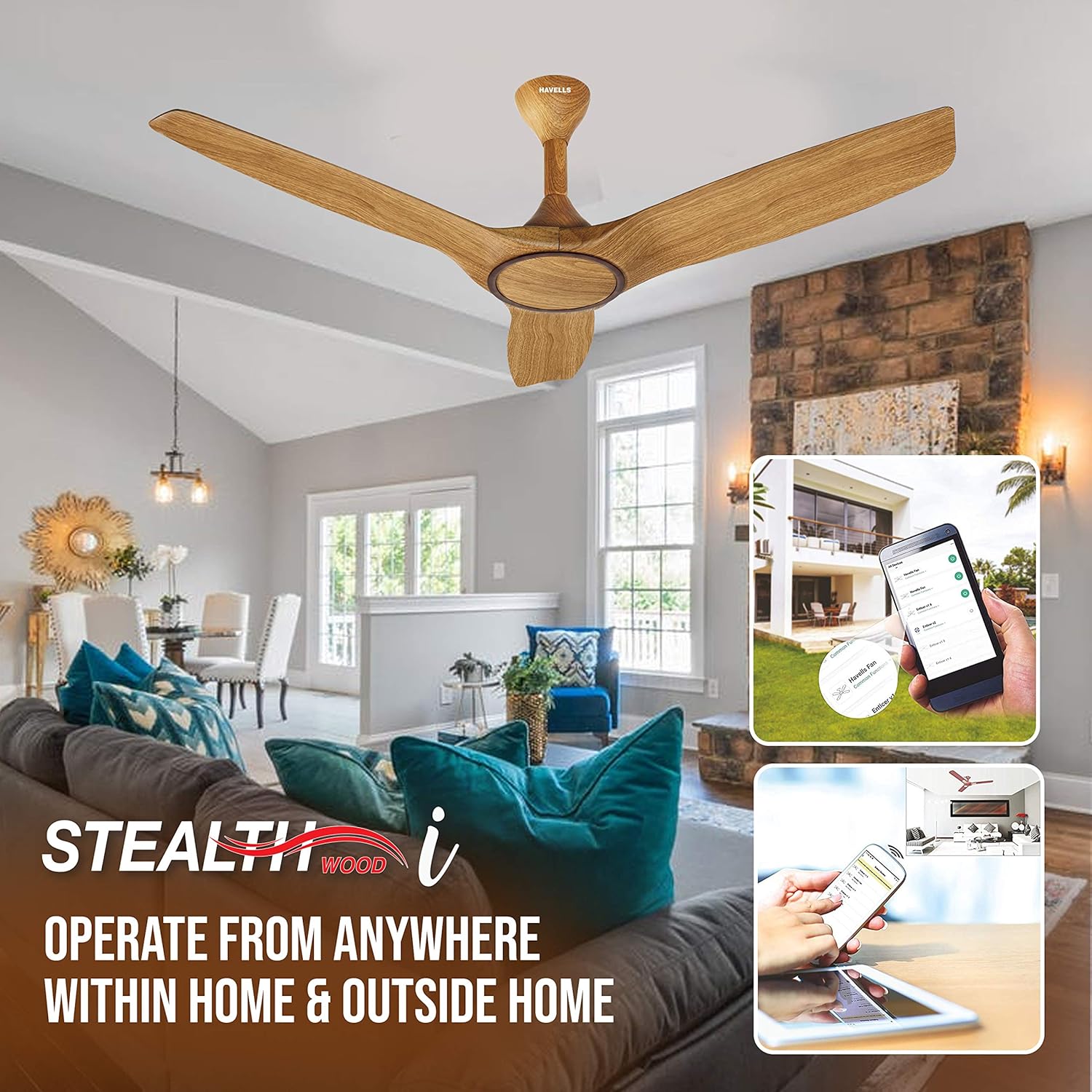 Havells 1200mm Stealth Wood Energy Saving Ceiling Fan (Pinewood Cola Chrome, Pack of 1)
