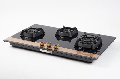 Faber 90cm 3Burner Gas Hob | Flame Failure Device | Cast Iron Pan Support | Metal Knobs | Dual Flame Burner | 8mm Toughened Black Glass | Versatile Hob/Cooktop | Hob Utopia Pro HT 903 BR CI