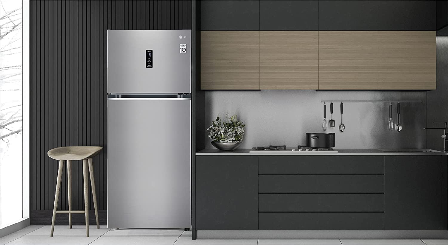 LG 398 L 3 Star Frost-Free Smart Inverter Wi-Fi Double Door Refrigerator (GL-T422VPZX, Shiny Steel, Convertible with Door Cooling+, Gross Volume- 423 L)