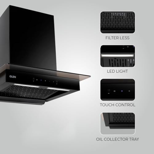 GLEN 60 cm 1400m3/hr Auto-Clean Filterless Wall Mounted Kitchen Chimney With Motion Sensor+Touch Controls (Selena XL Black)