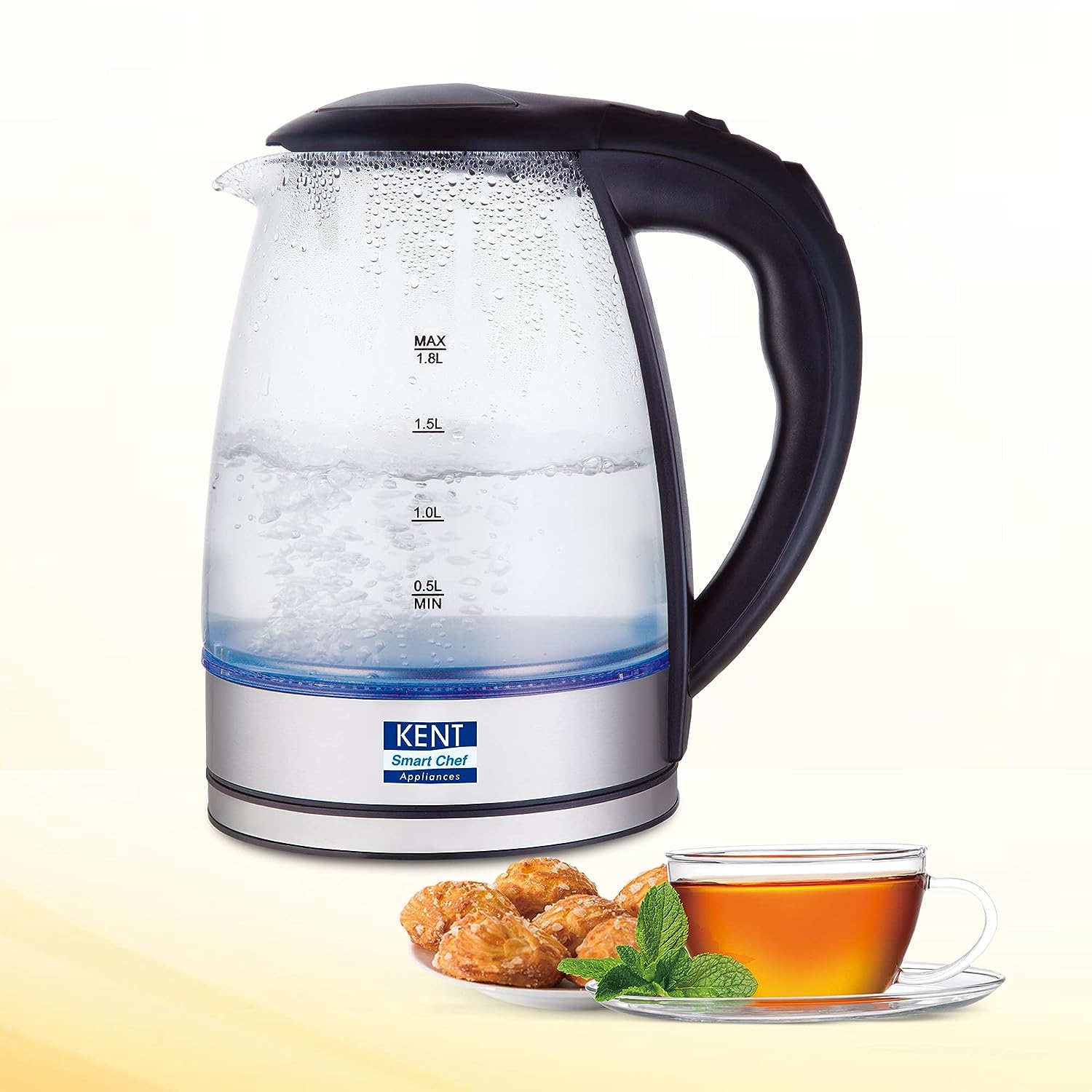 KENT 16052 Elegant Electric Glass Kettle 1.8L 2000 W