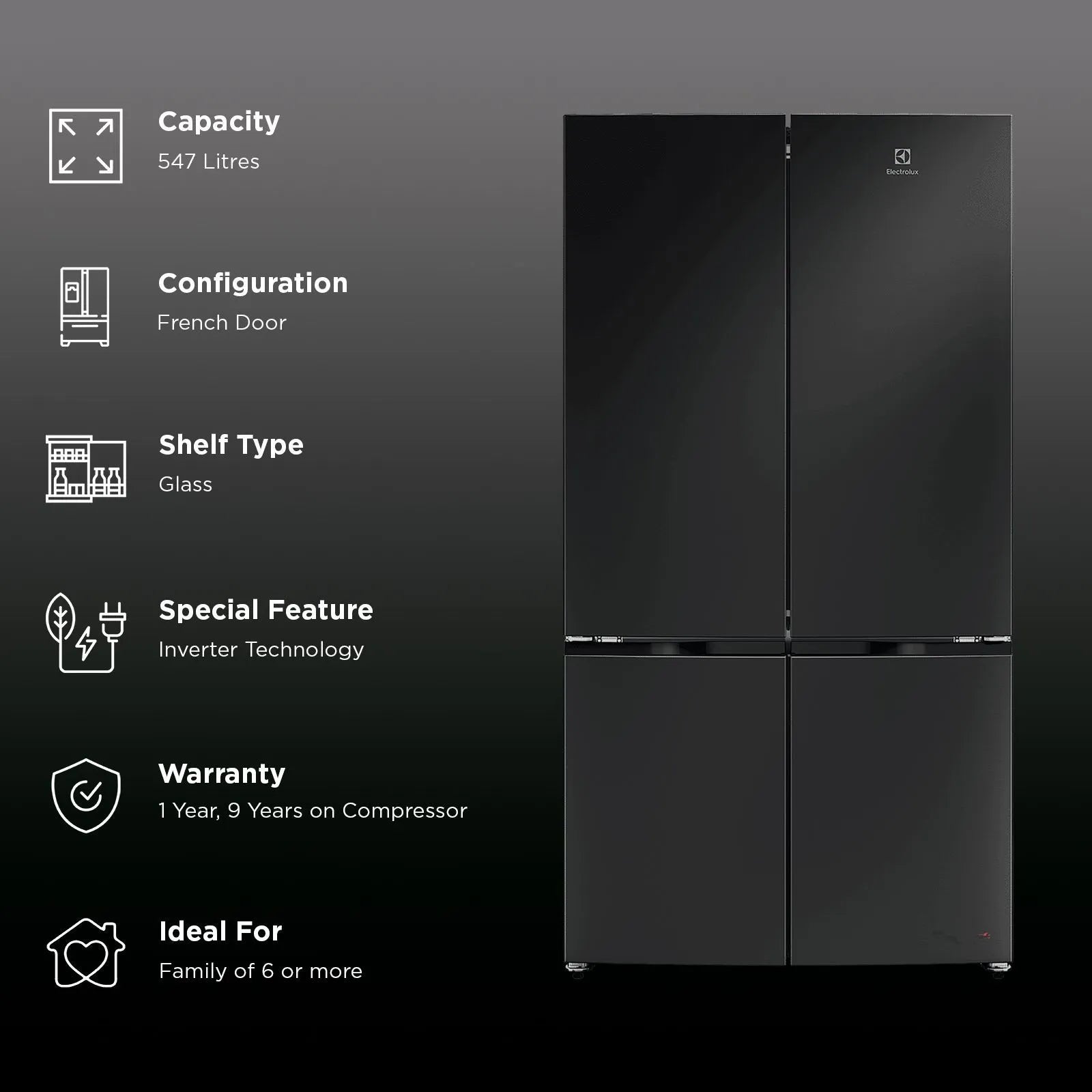 Electrolux 600 Series 547L Fridge w/ Electronic Touch Control (EQE5400D-B)