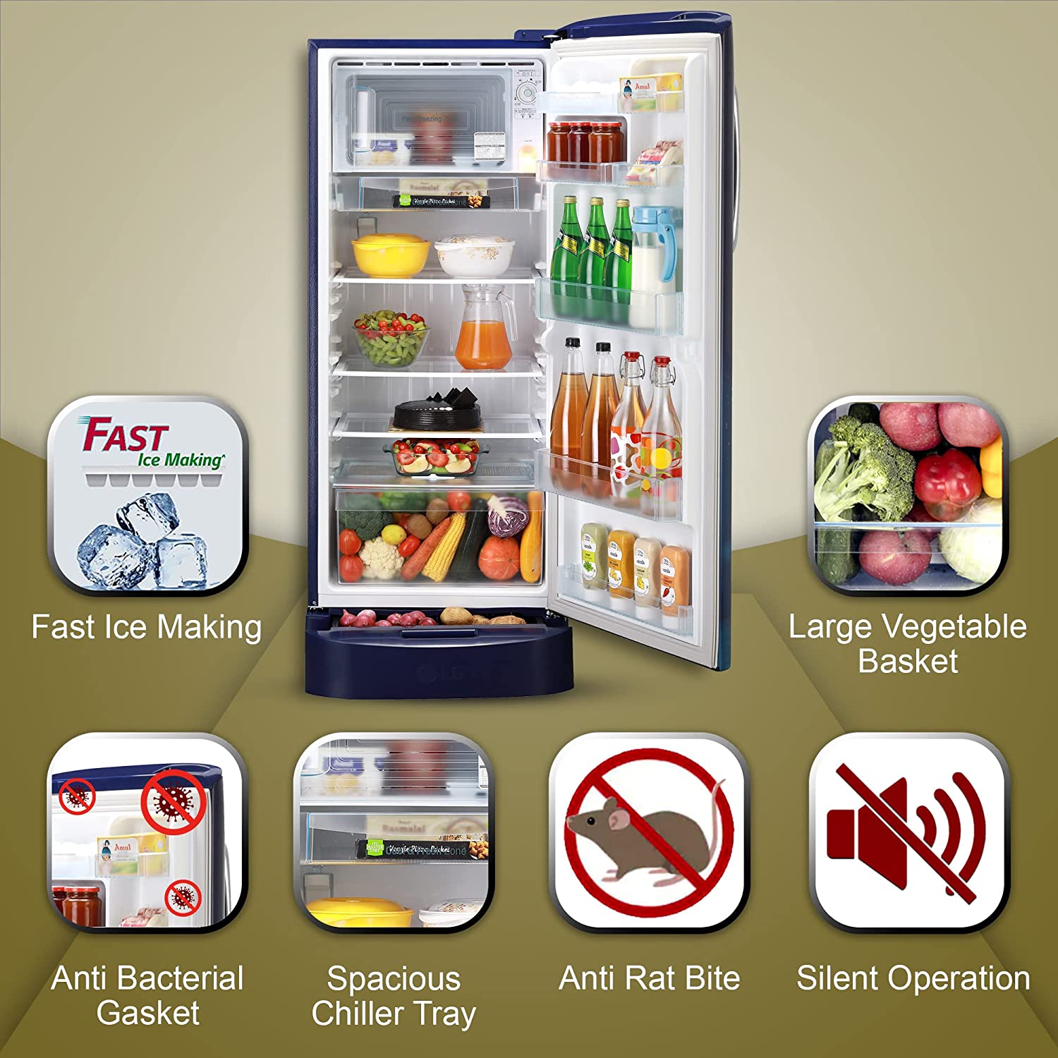 LG 224 L 5 Star Refrigerator GL-D241ABCU Blue Charm
