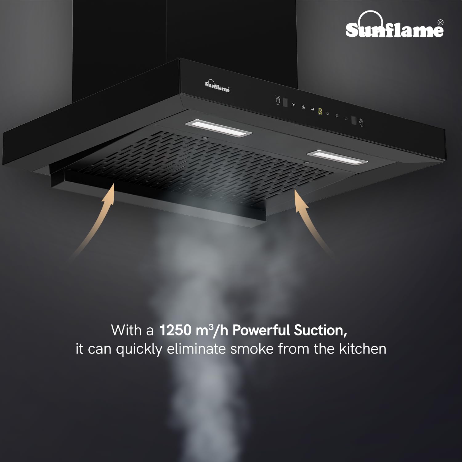 Sunflame Glanza High Efficiency Filterless 60cm Chimney | 1250 m³/h Suction Capacity | 1-Year Product and 5-Year Motor coverage | Heat Auto-Clean | Touch Panel and Gesture Control