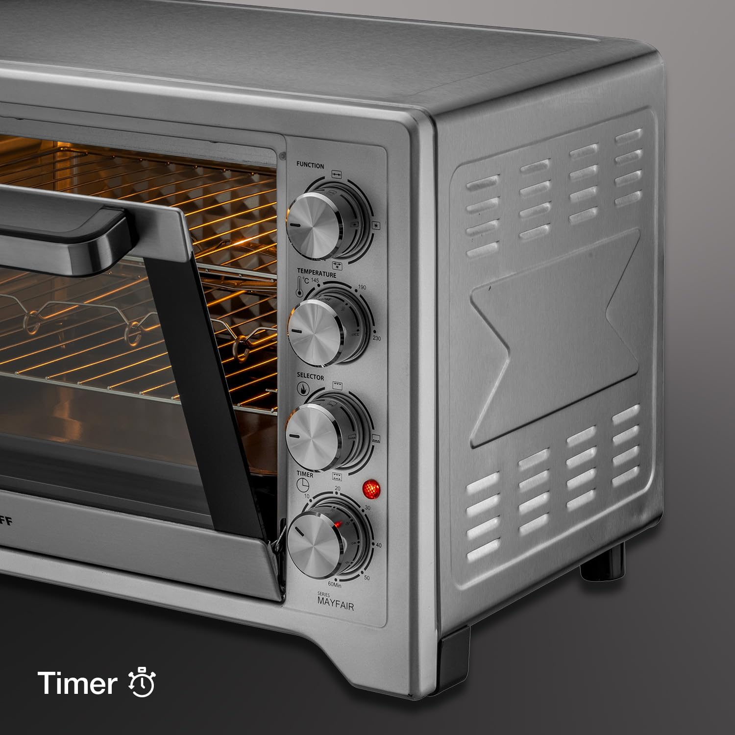 Kaff MFOT45-SS Electric Oven Toaster Grill (OTG) for Kitchen 45 Litre, 2000W with Rotisserie and Convection Fan | Stainless Steel Finish Styling Handle (Silver)
