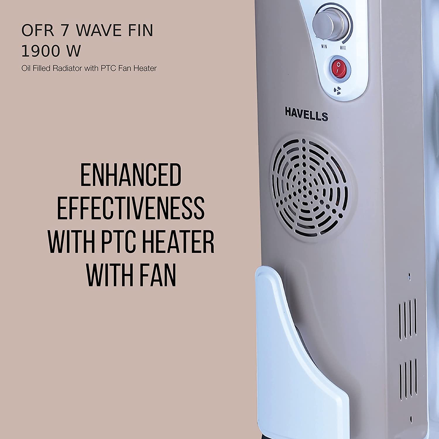 Havells OFR 7 Wave Fins with Fan 1900 watt (Beige), (GHROFBYC190)