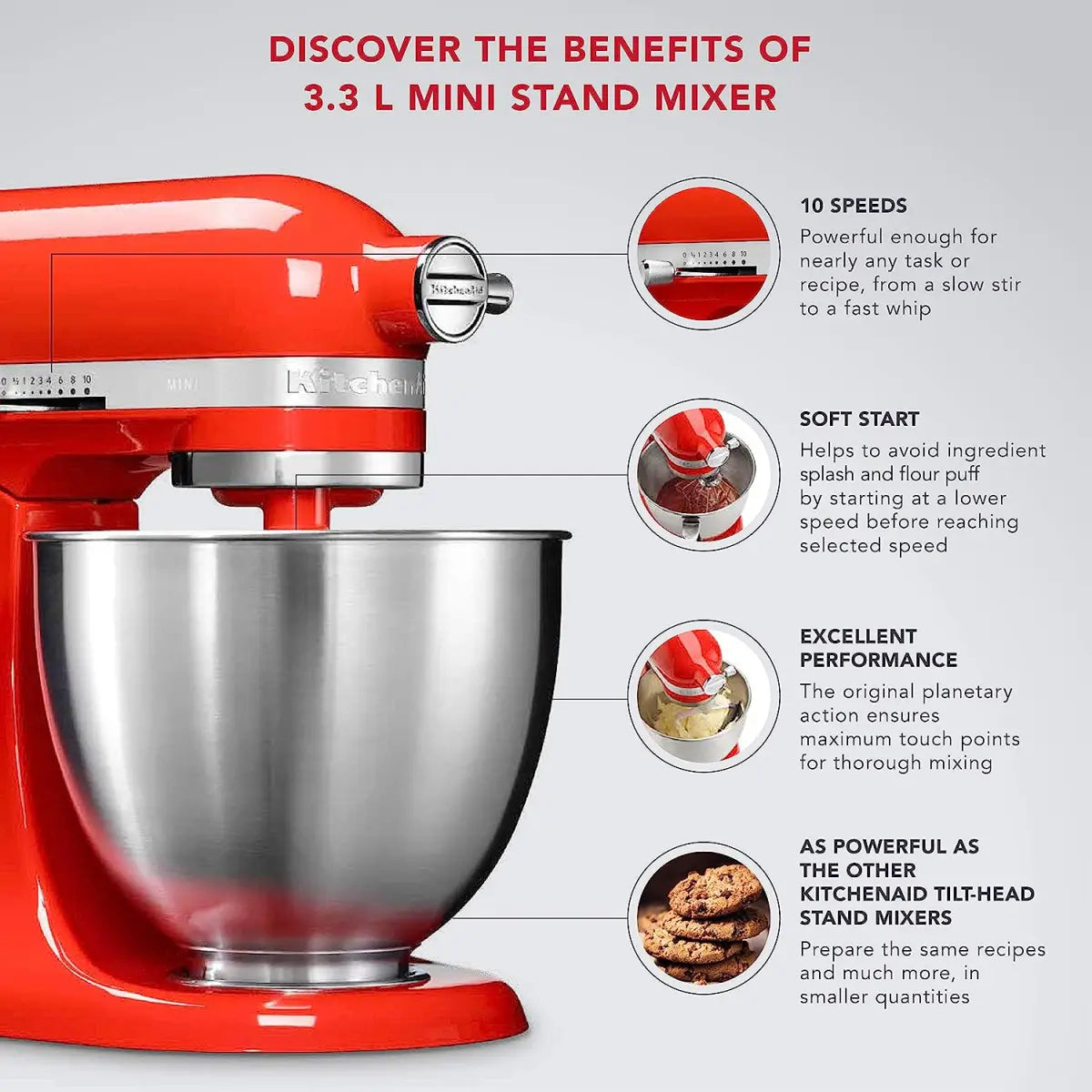 KitchenAid Artisan Mini 5KSM3311X 3.3-Litre Stand Mixer (Hot Sauce)