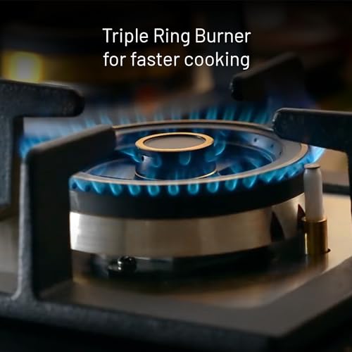 Glen 4 Burner Built In Glass Hob TOP | Auto Ignition | 8 MM Toughened Glass | Black |Forged brass burners with double-ring flames | Warranty 2 Years Standard & 5 Years Glass |1074 X SQ HT TR