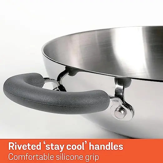 Meyer Trivantage Stainless Steel Covered Kadai with Induction Base 31136 26cm Silver