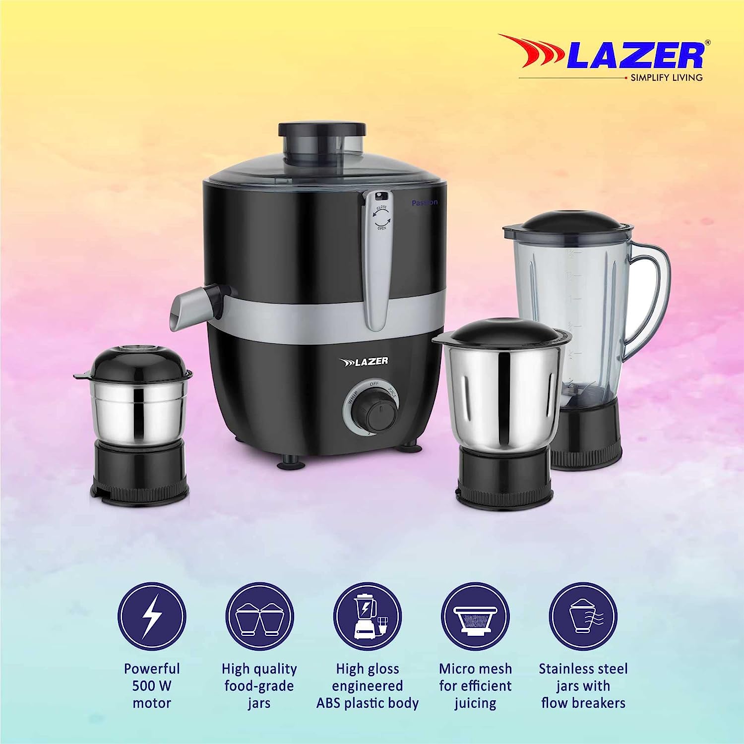 Lazer Passion 3 jars 500W Juicer Mixer Grinder