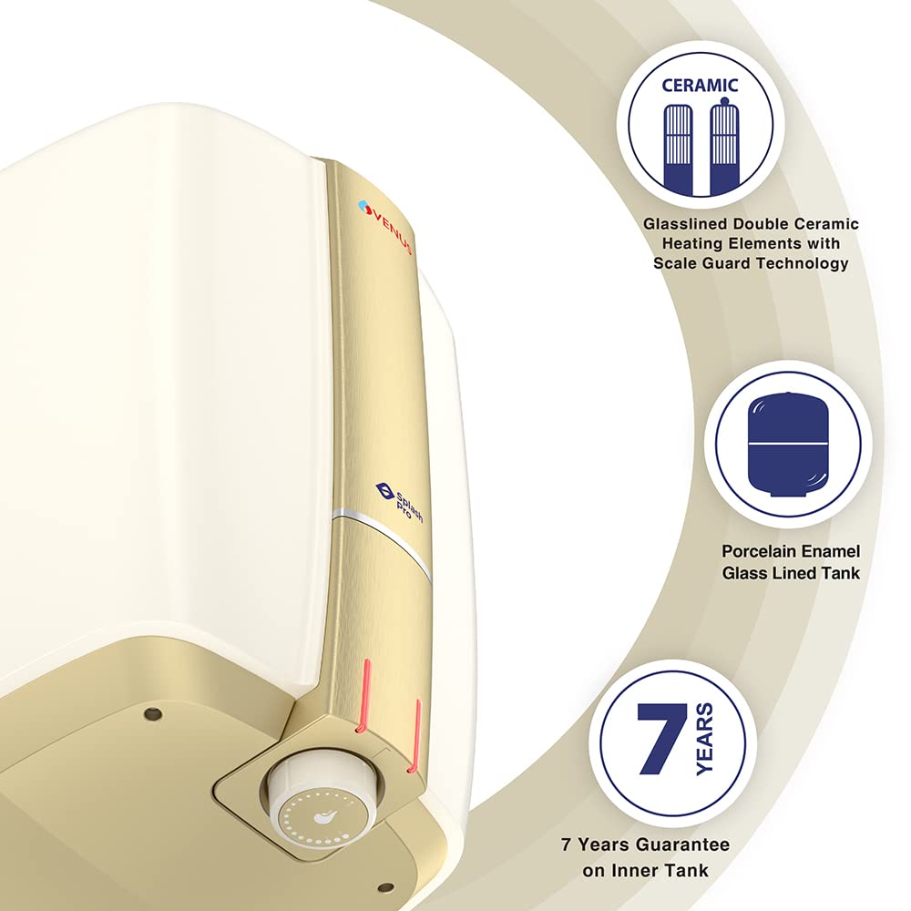 Venus Splash Pro Storage Water Heater (25 Litre, Ivory/Tuscan Gold)