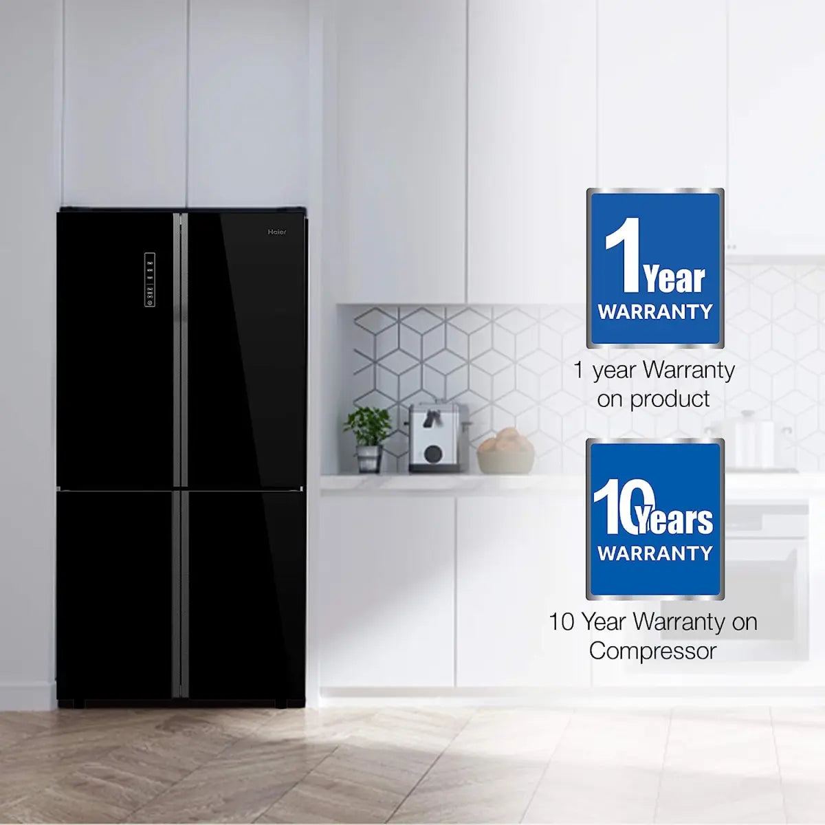 Haier 712 L Inverter Frost-Free Side-by-Side Refrigerator with Twin Inverter Technology (HRB-738BG, Black Glass)