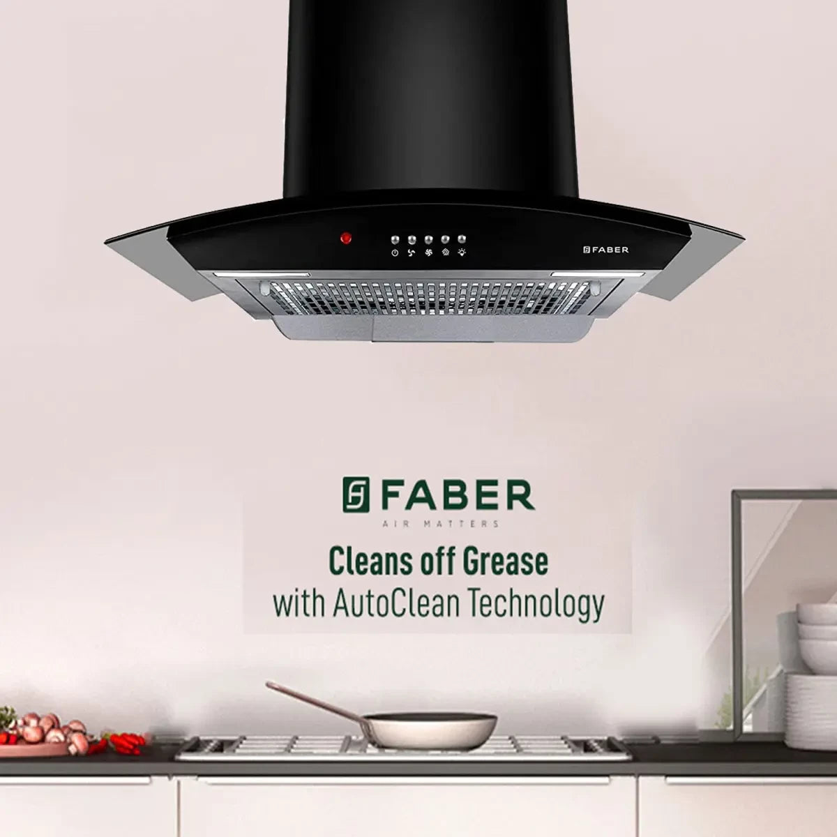 Faber 60 cm 1100 m3/hr Auto-Clean curved glass Kitchen Chimney (HOOD ACE PRO HC PB 60, Filterless technology, PB, BK)