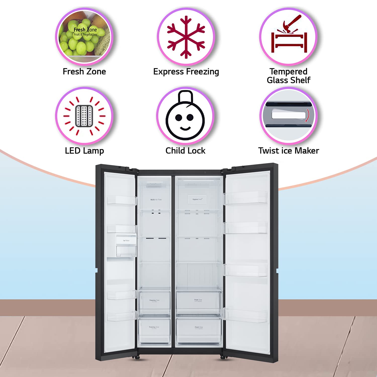 LG Side-by-Side Refrigerator GC-B257UGLW: 694L Frost Free Smart Inverter, Linen White