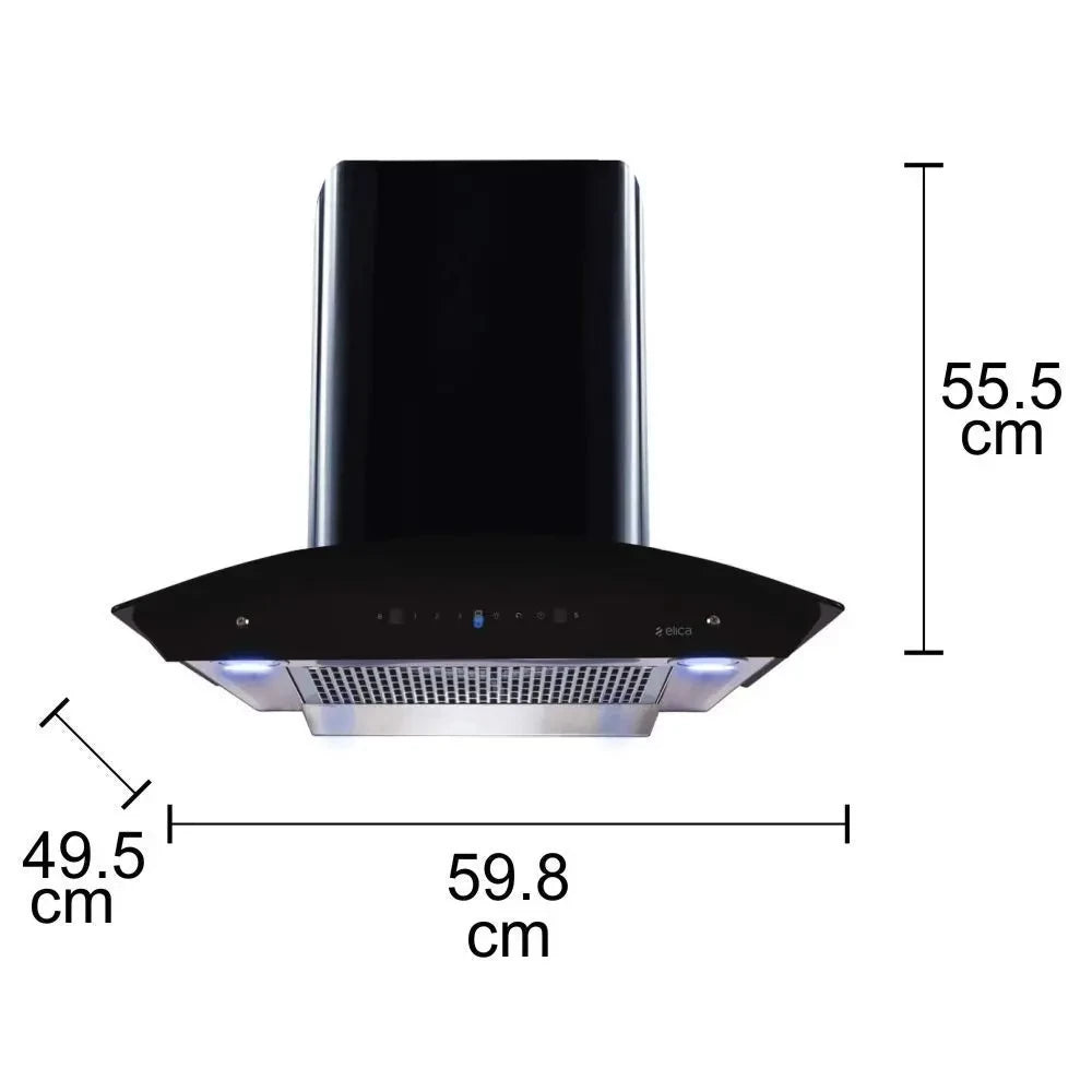 Elica 60 cm 1200 m3/hr Filterless Auto Clean Chimney with Free Kit (TBFL HAC TOUCH 60 MS, Touch + MS Control, Black)
