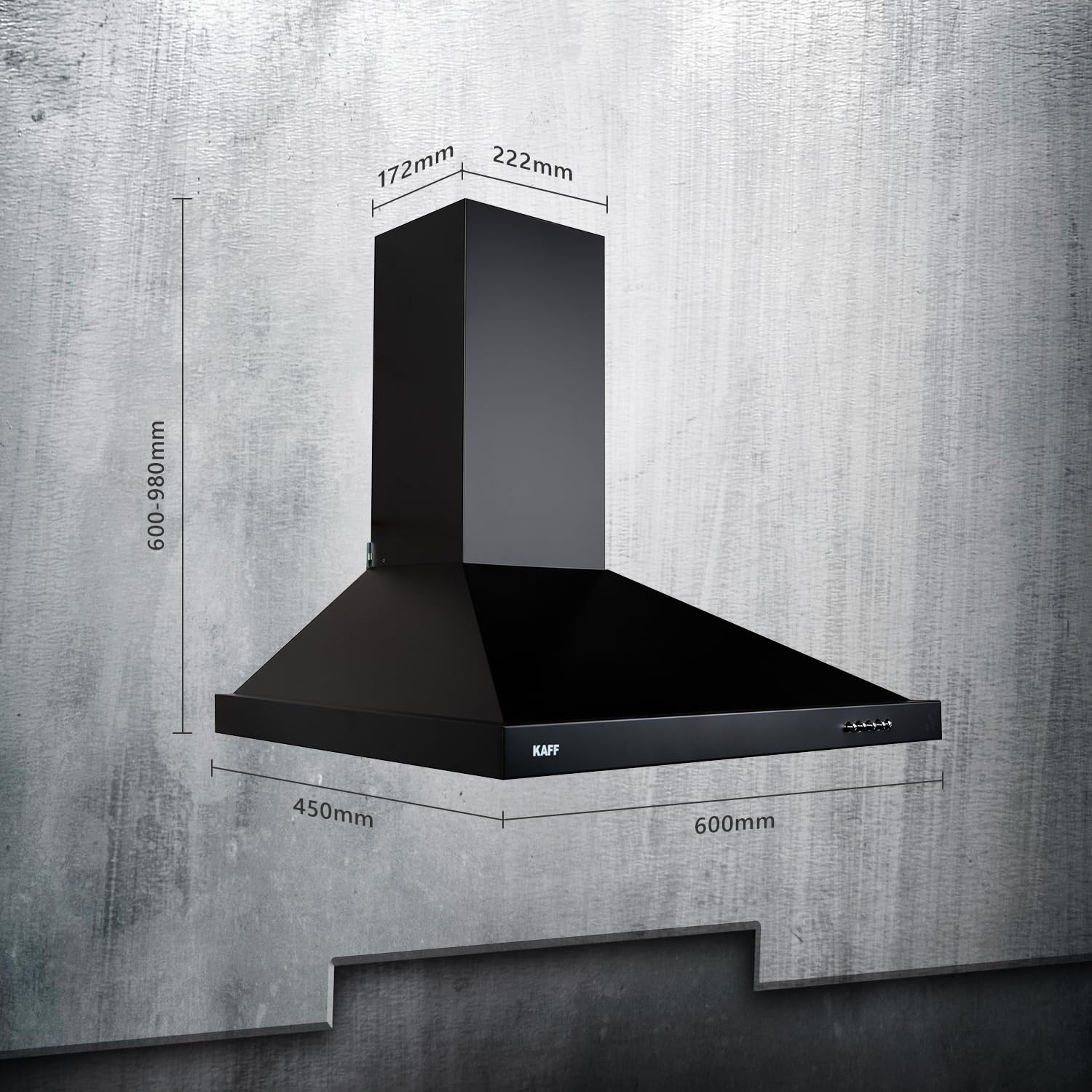 KAFF MELL60B 60CM Kitchen Chimney with 1025 m3/hr Suction, Soft Push Buttons, Matt Black Rust-Free Coating: Heavy Duty Baffle Filter & Pyramid Design